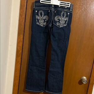 Miss Me Dark Blue Boot Cut Jeans with Fleur-de-Lis Embroidery
